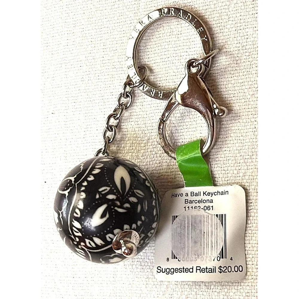 Vera Bradley Have A Ball Barcelona Keychain Black White NWT Retired